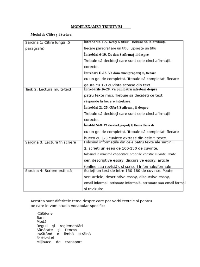 Model Examen Trinity | PDF