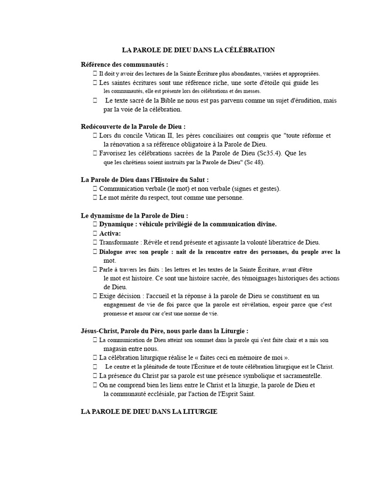 La Parole de Dieu dans la Liturgie | PDF | Dieu | Liturgie