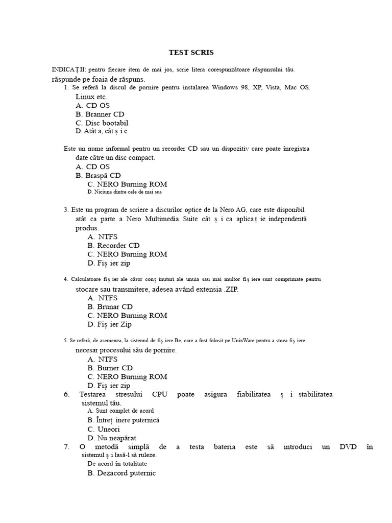Test Scris CSS COC1 | PDF