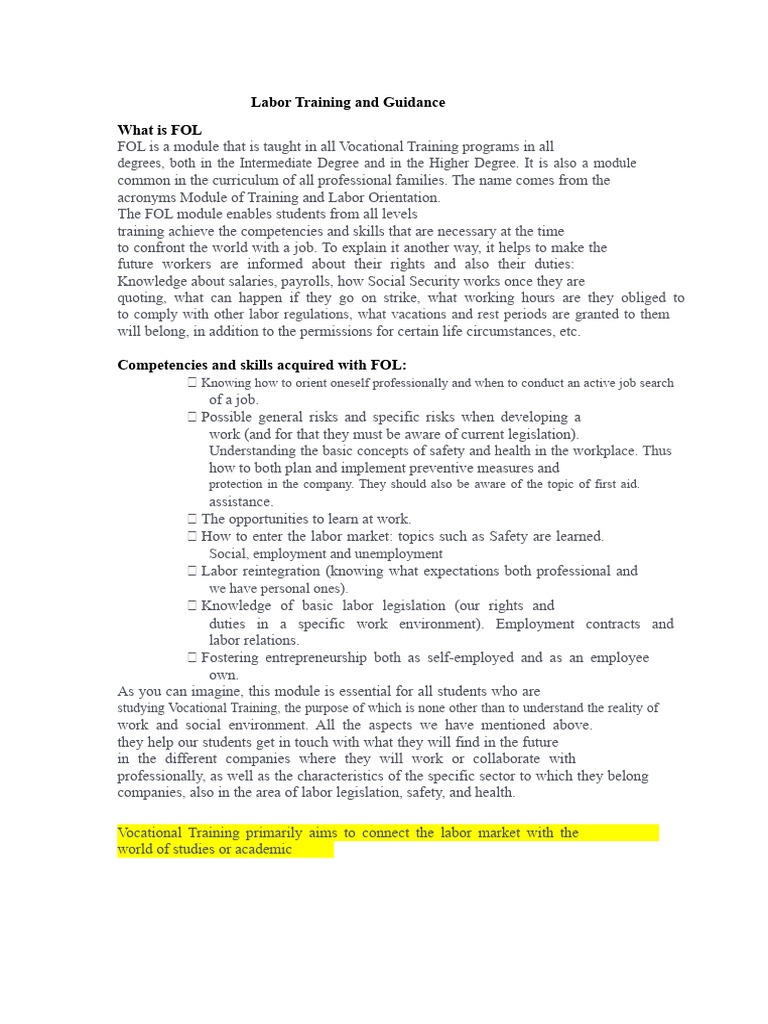 Essential Labor Training Module FOL | PDF | Vocational Education ...