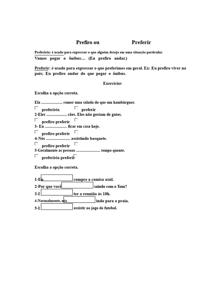 Diferença entre Preferir e Preferiria | PDF