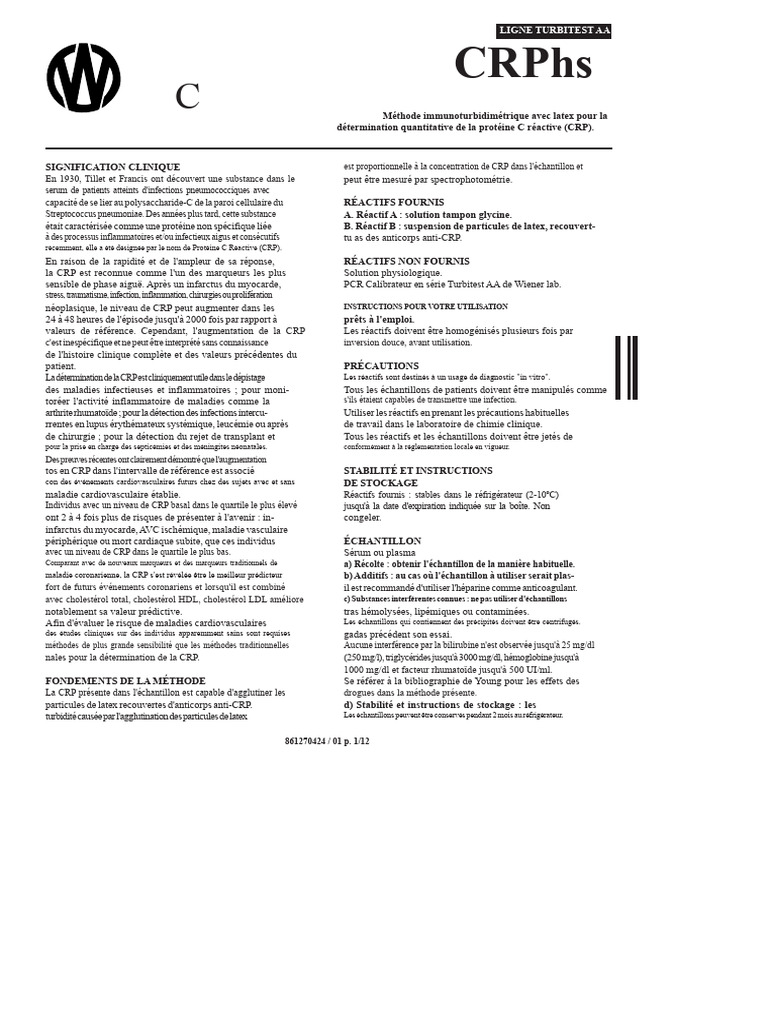 Test de CRP par agglutination au latex | PDF | Protéine C réactive ...