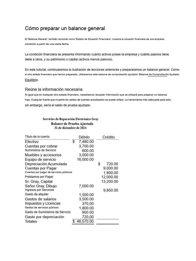 Cómo elaborar un balance general | PDF | Hoja de balance | Estado ...
