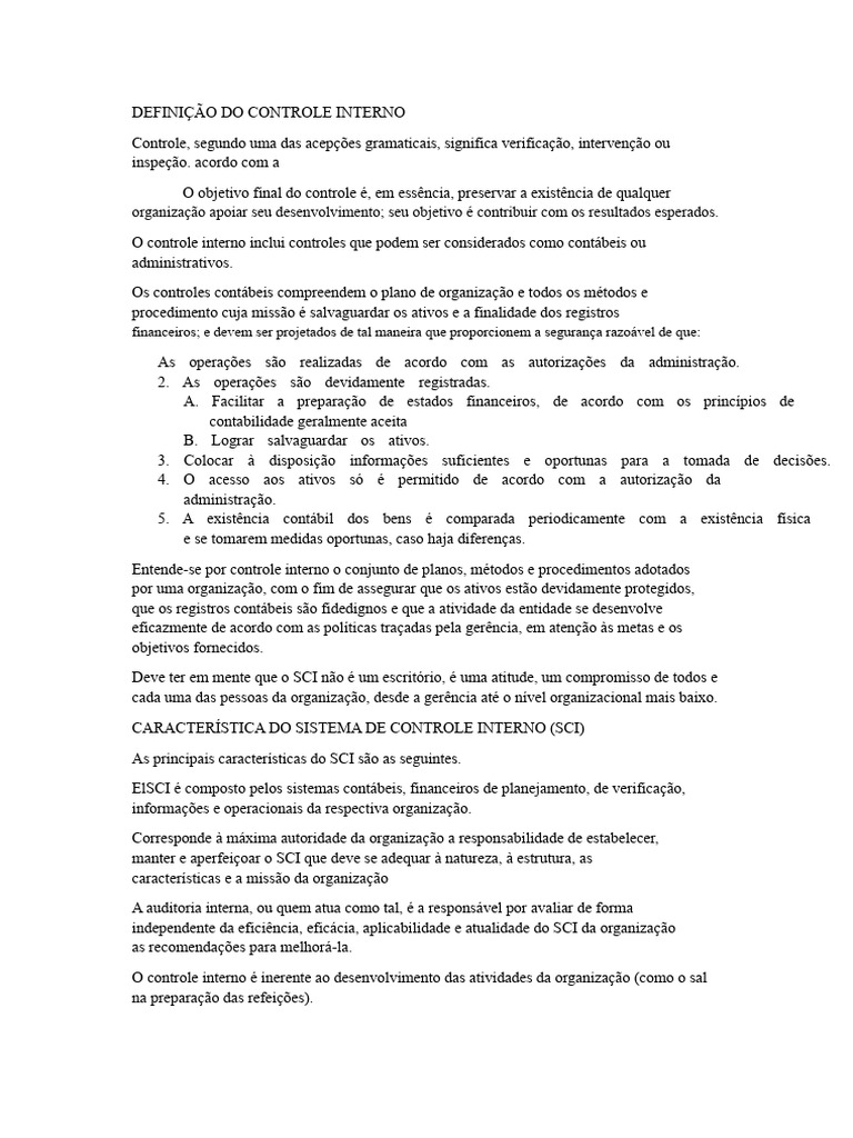Controle Interno: Definição e Estrutura | PDF | Contabilidade ...