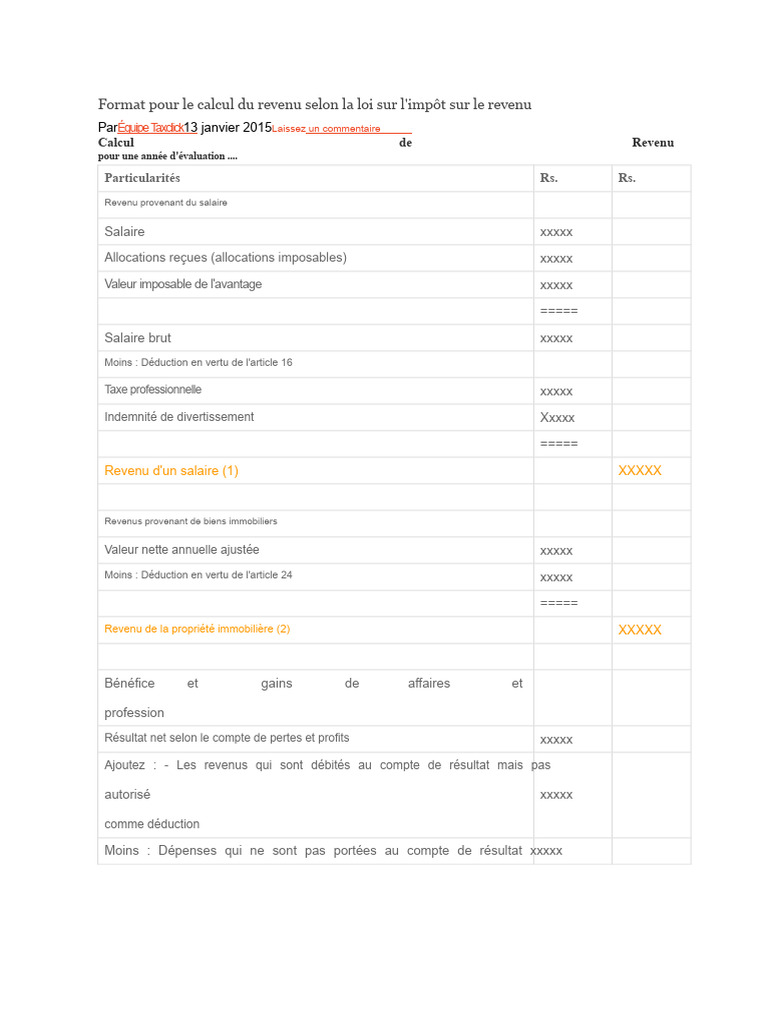 Calcul du revenu total imposable | PDF | Impôt sur le revenu | Impôts