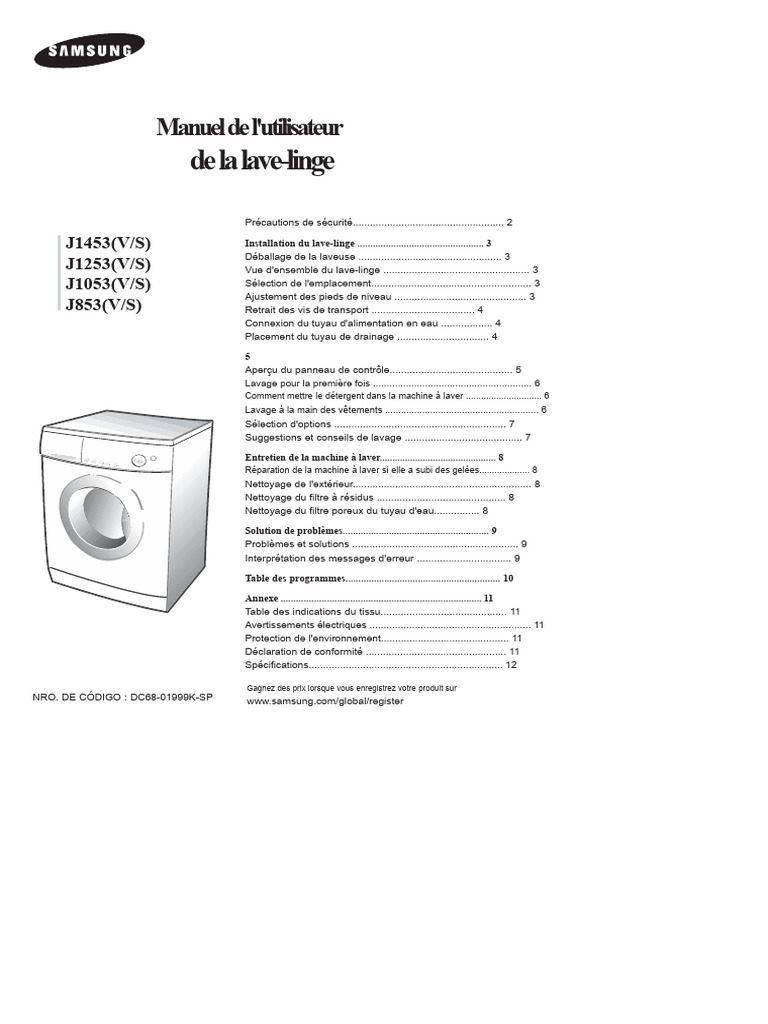 Guide d'installation lavelinge Samsung PDF Machine à laver — free download