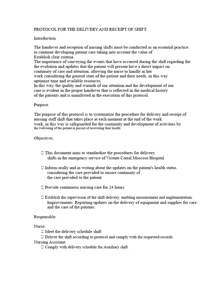Nursing Shift Handover Protocol Guide | PDF | Health Sciences | Public ...