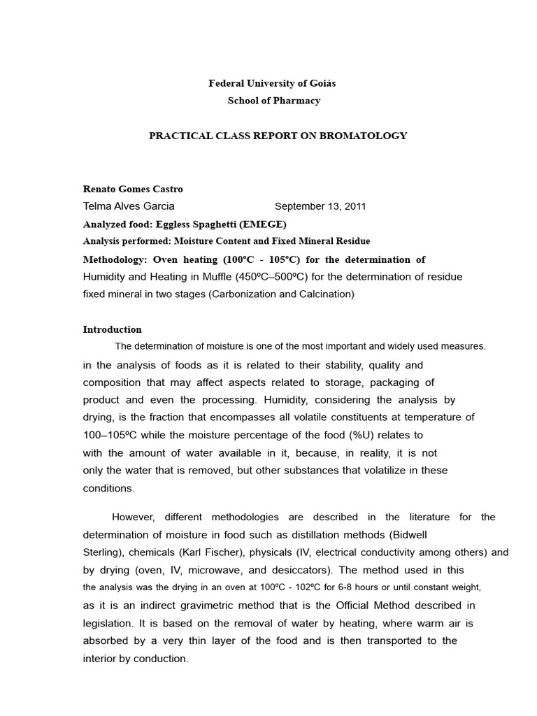 Bromatology Report: Eggless Spaghetti Analysis | PDF | Chemistry ...