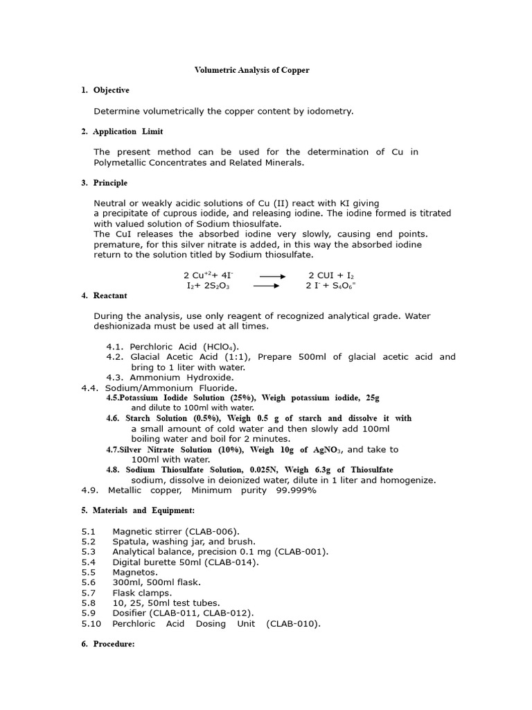 Copper Content Volumetric Analysis Guide | PDF | Titration | Chemistry