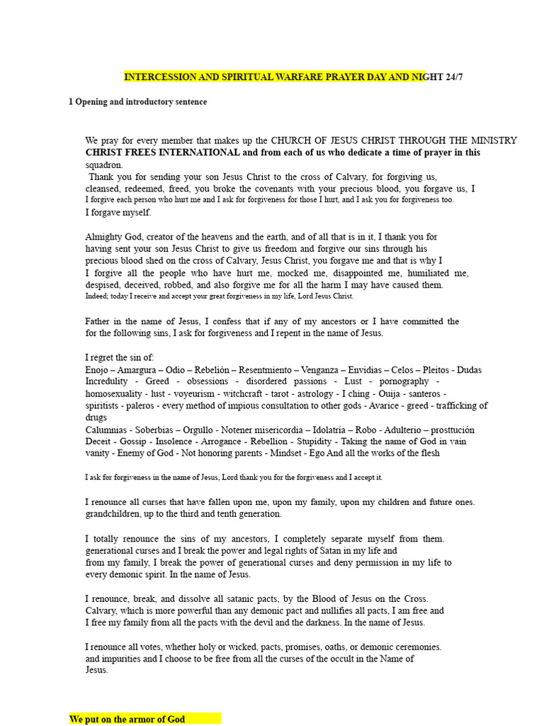 Spiritual Warfare and Intercession Guide | PDF | Jesus | Forgiveness