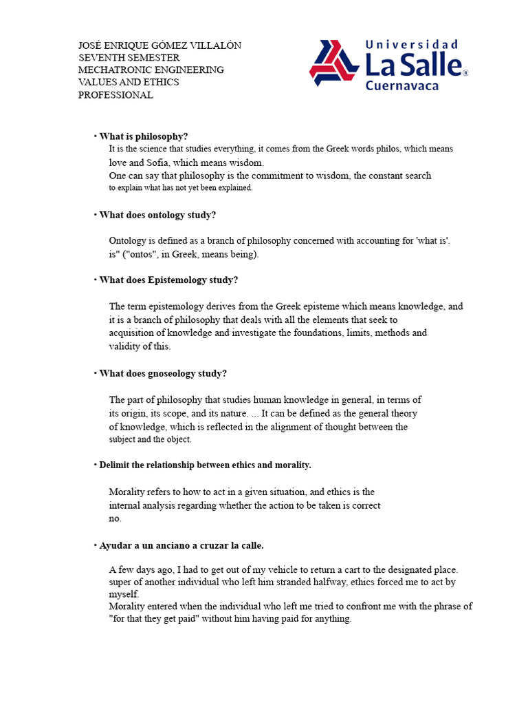 Questionnaire On The Branches of Philosophy Jegv | PDF | Epistemology ...