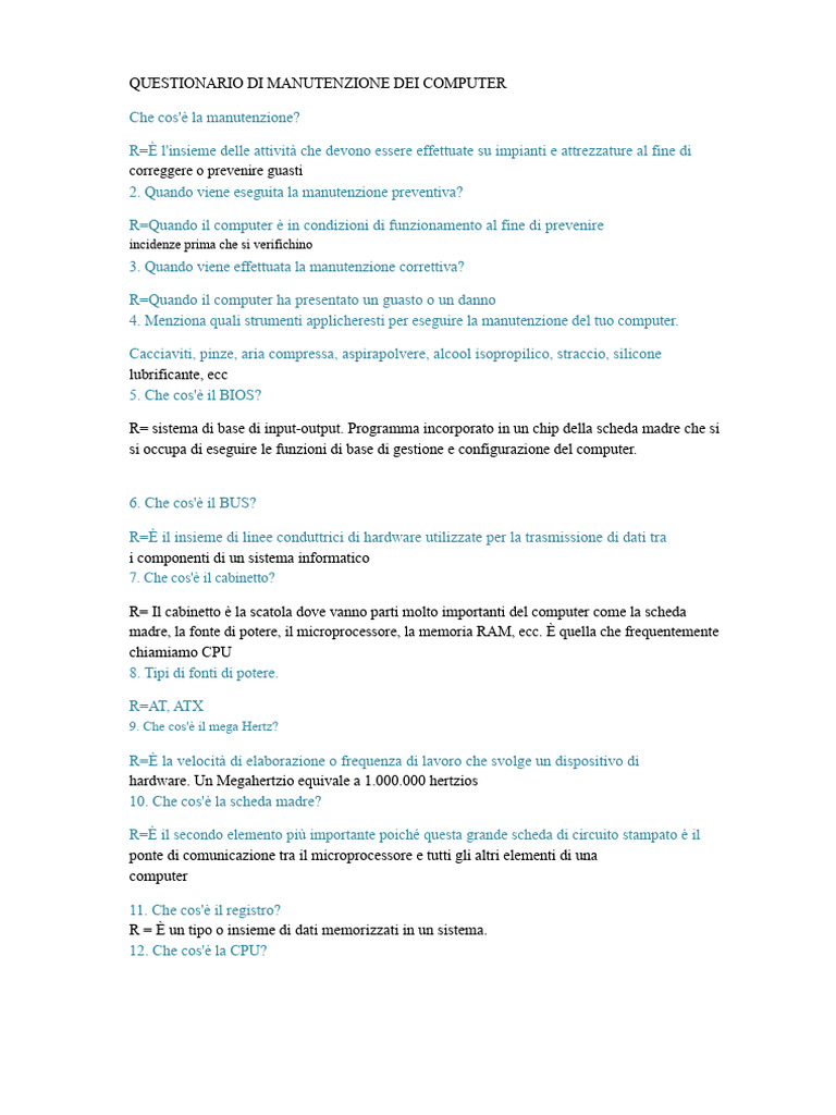 Questionario Di Manutenzione Dei Computer | PDF