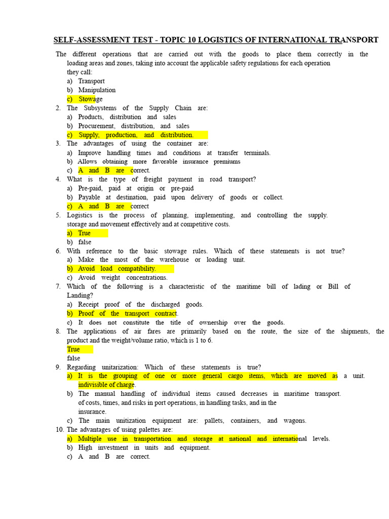 Logistics Self-Assessment Test | PDF