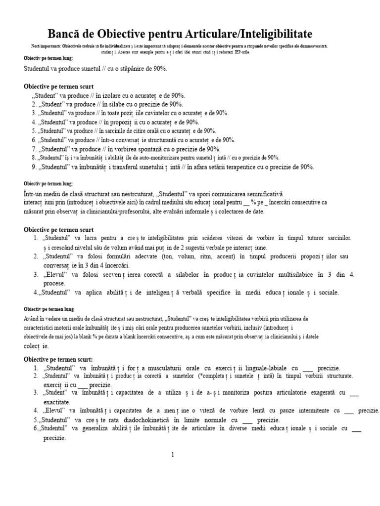 Banca de Obiective Pentru Articulare | PDF