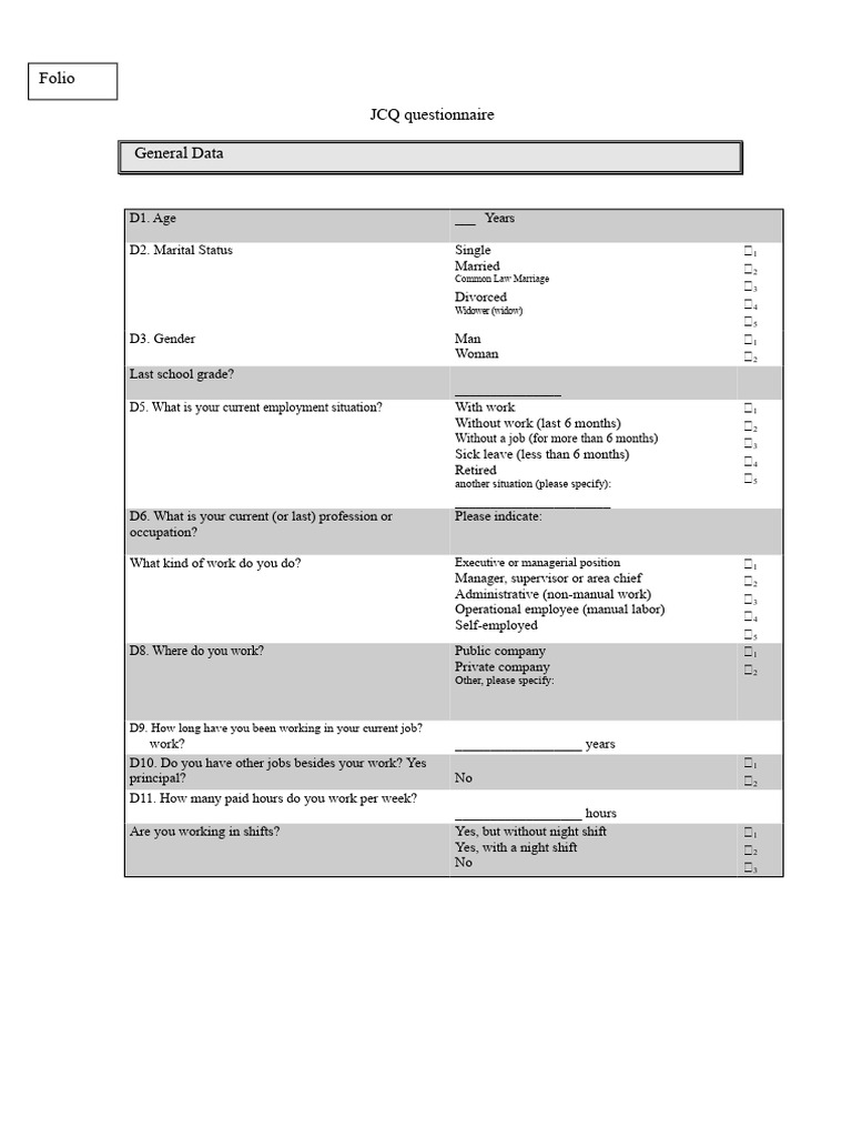 JCQ Employment and Job Satisfaction Survey | PDF | Psychometrics ...