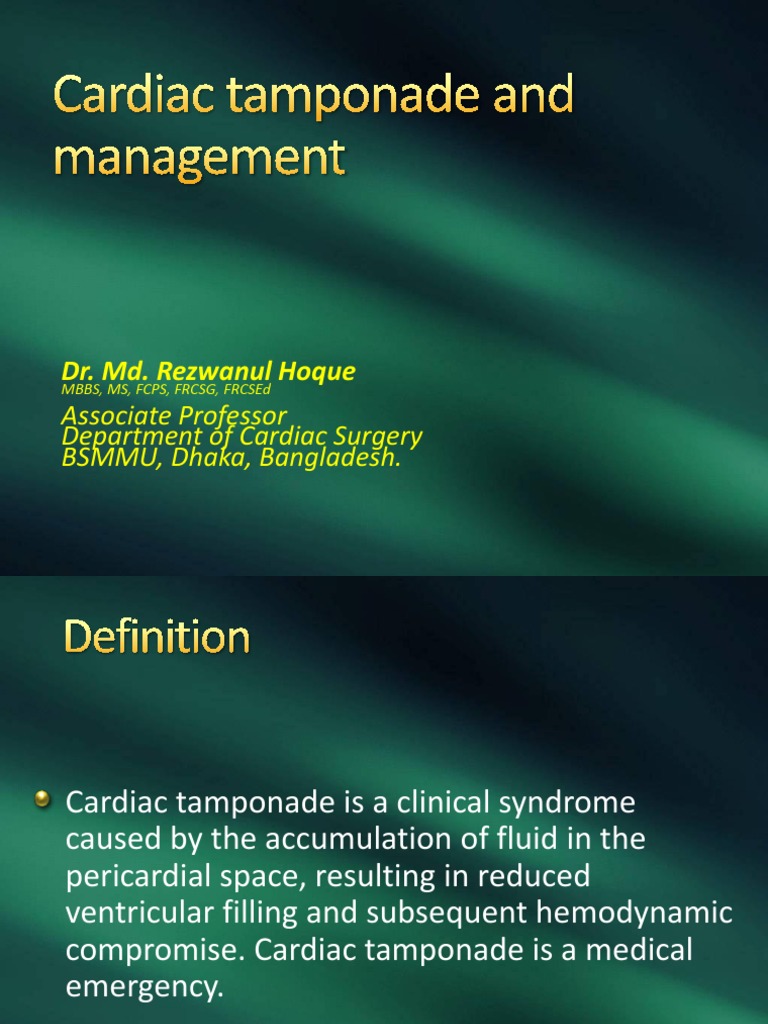 Cardiac Tamponade and Management PDF Heart Internal Medicine