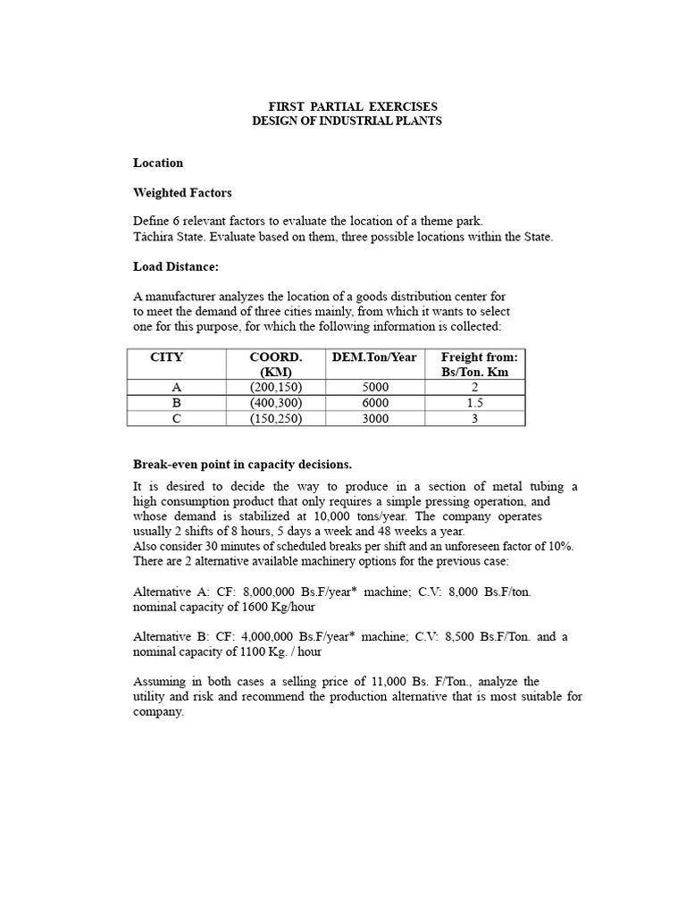 Exercises Partial 1 Industrial Plants | PDF | Ton