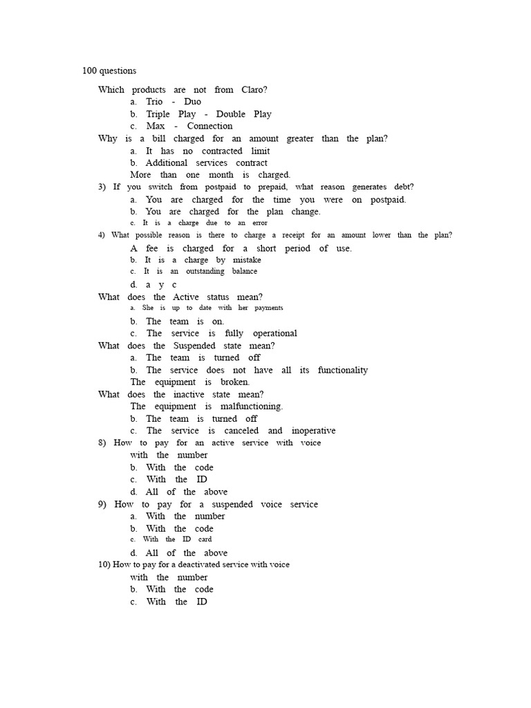100 Clear Products Questions | PDF | Internet Access | Debt