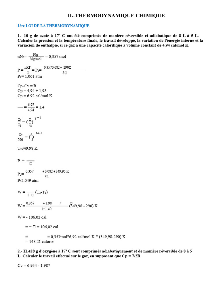 Calculs de thermodynamique chimique | PDF | Enthalpie | Capacité thermique