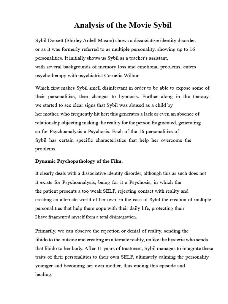 Analysis of The Movie Sybil | PDF | Dissociation (Psychology ...