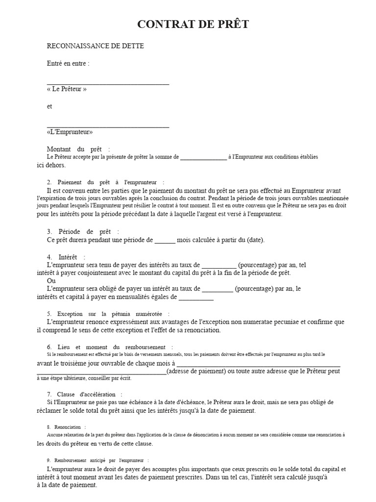 Contrat de Prêt et Reconnaissance de Dette | PDF | Prêts | Centre d'intérêt