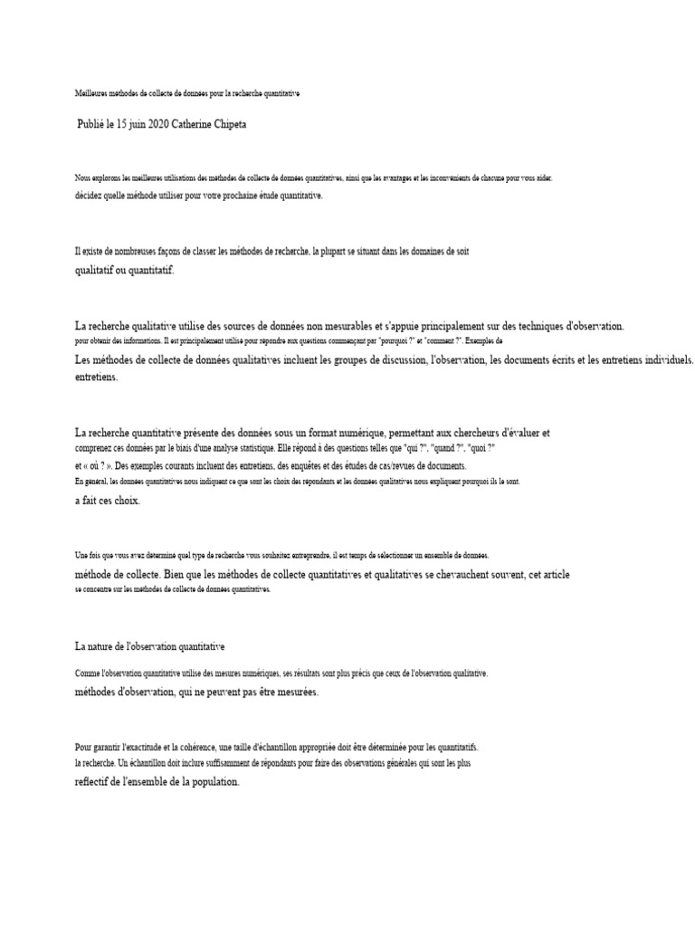 Méthodes de collecte de données quantitatives | PDF | Données ...