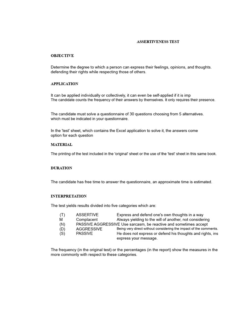 Assertiveness Self-Assessment Questionnaire | PDF | Anger | Questionnaire