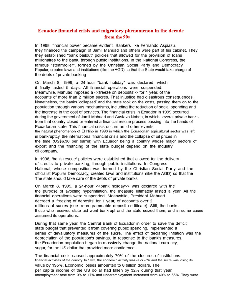 Ecuador Financial Crisis and Migration Phenomenon in The 1990s | PDF ...