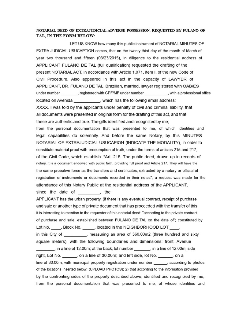 Notarial Deed of Adverse Possession | PDF | Assignment (Law) | Adverse ...