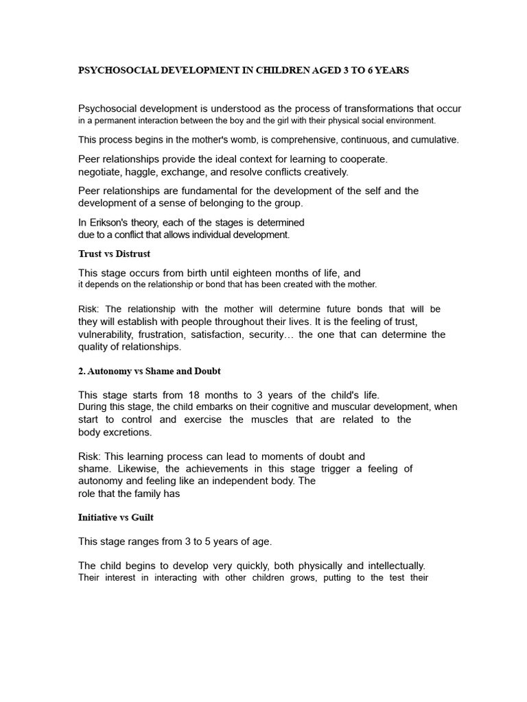 Psychosocial Development in Early Childhood | PDF | Psychology ...