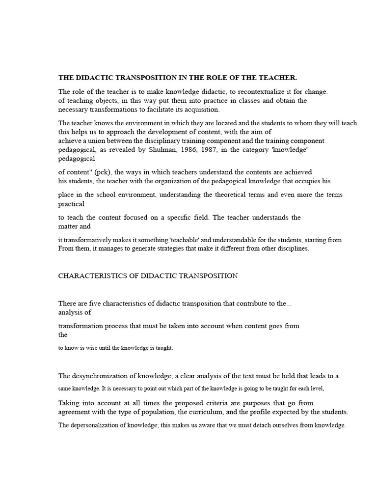 The Didactic Transposition in The Role of The Teacher Kenyi | PDF ...