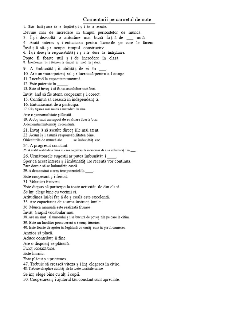 Comentarii Pe Carnetul de Note | PDF
