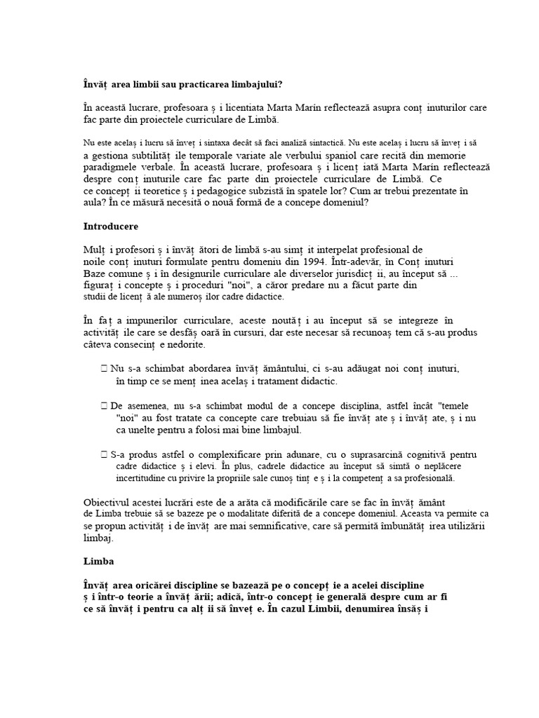 Predarea Limbii Sau Practicarea Limbajului, Marta Marín | PDF