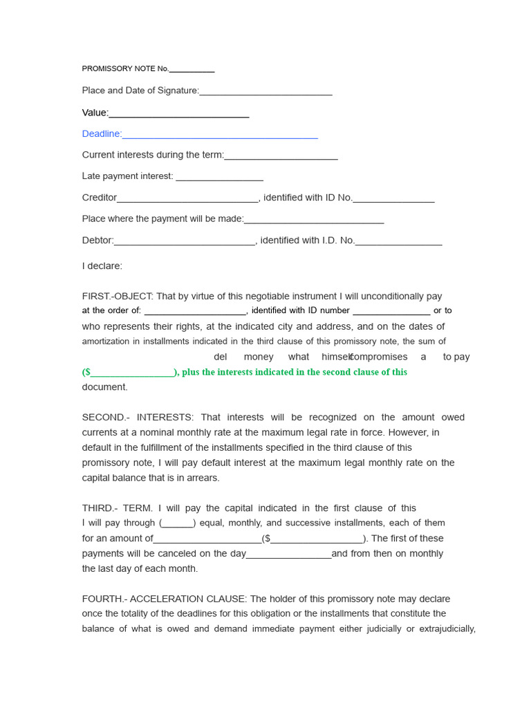 Promissory Note Template Guide | PDF | Promissory Note | Interest