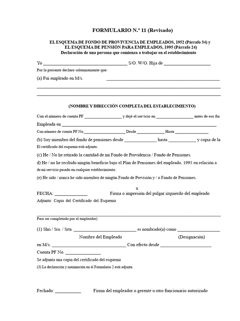 Formulario de Declaración de PF 11 | PDF