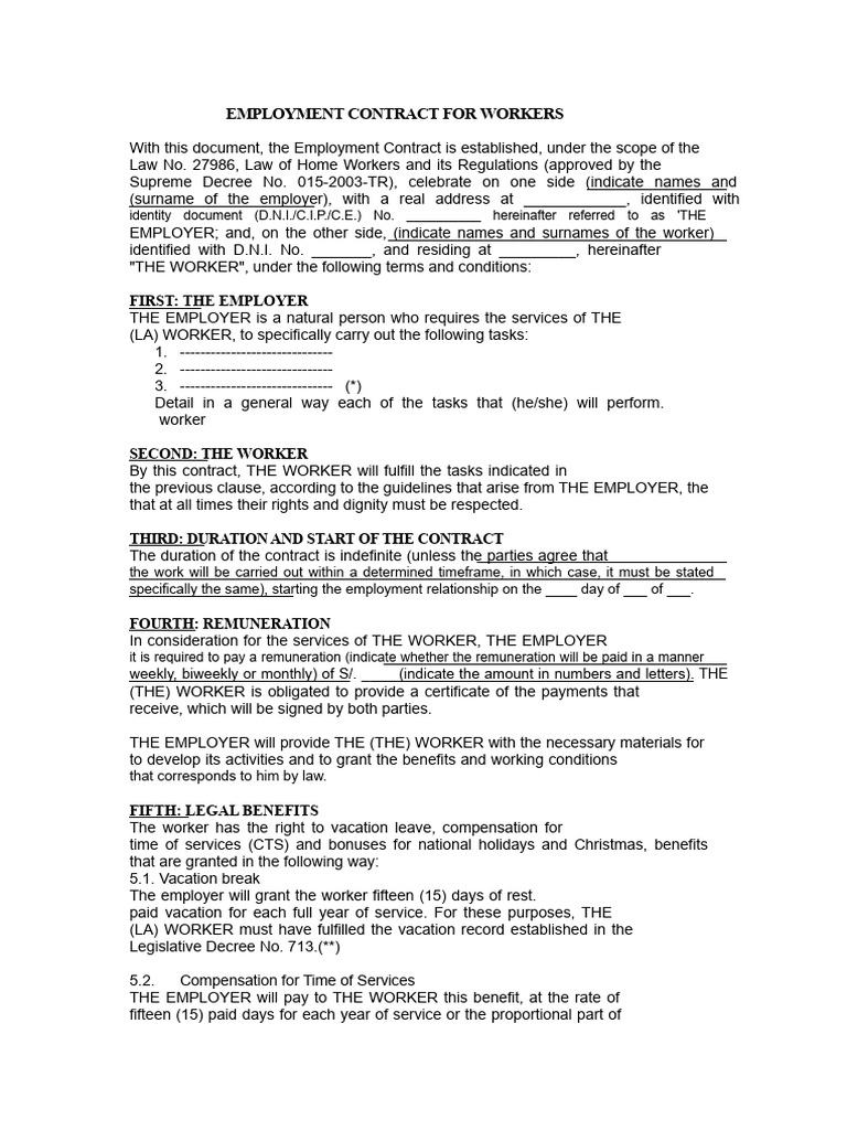 Employment Contract for Domestic Workers | PDF | Employment | Overtime