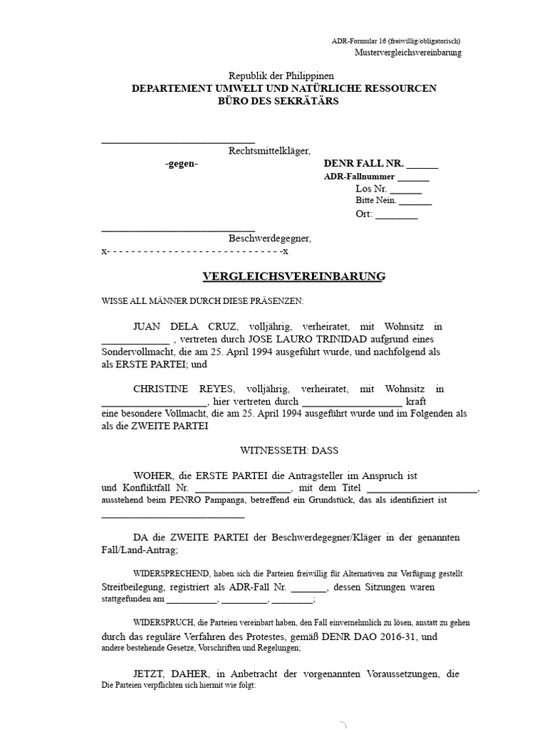 ADR-Formular Nr. 16 - Vergleichsvereinbarung - Endgültig | PDF