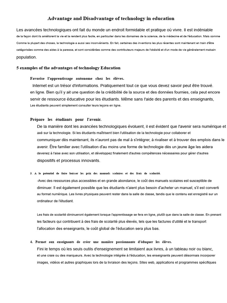 Avantages et inconvénients de la technologie éducative | PDF ...