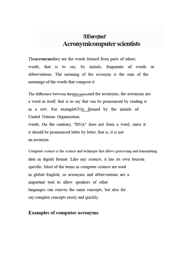 50 Examples of Computer Acronyms | PDF | Computer Network | Html