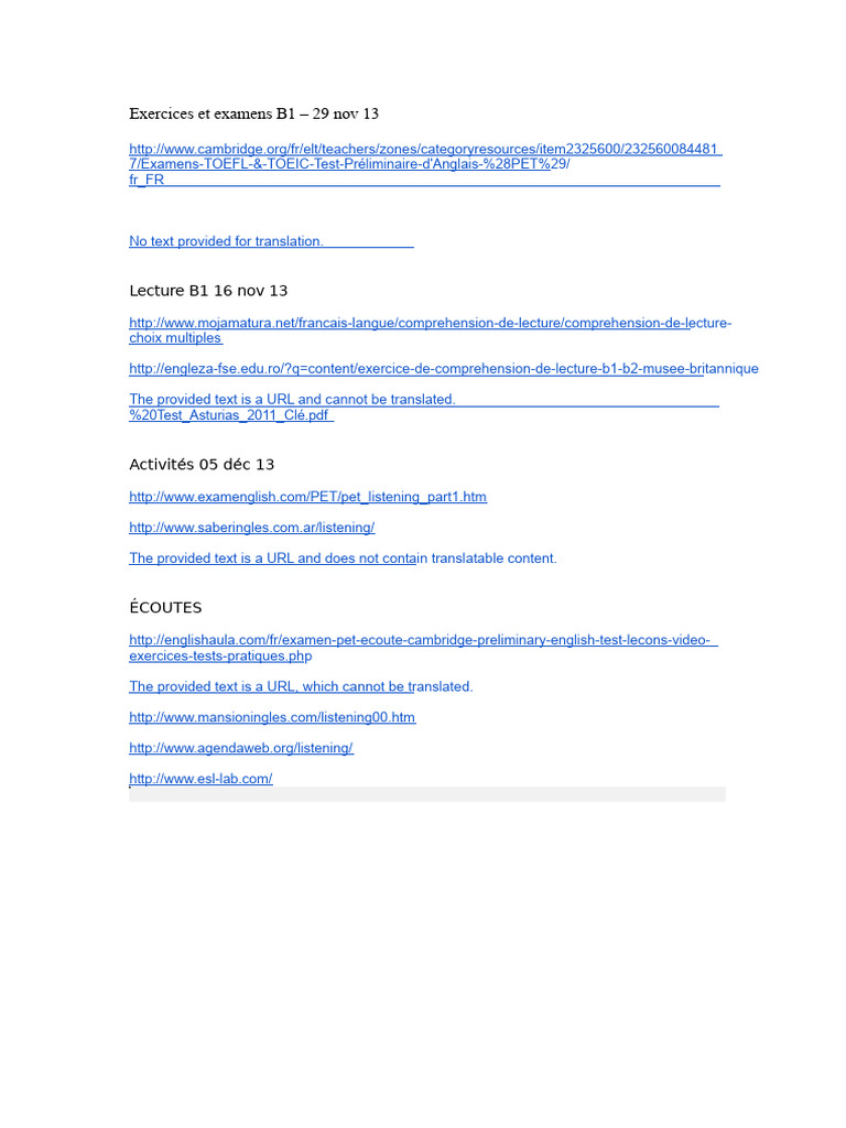 Exercices et Examens Cambridge B1 | PDF