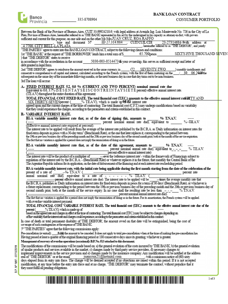 Bank Loan Contract Agreement | PDF | Interest | Credit Card