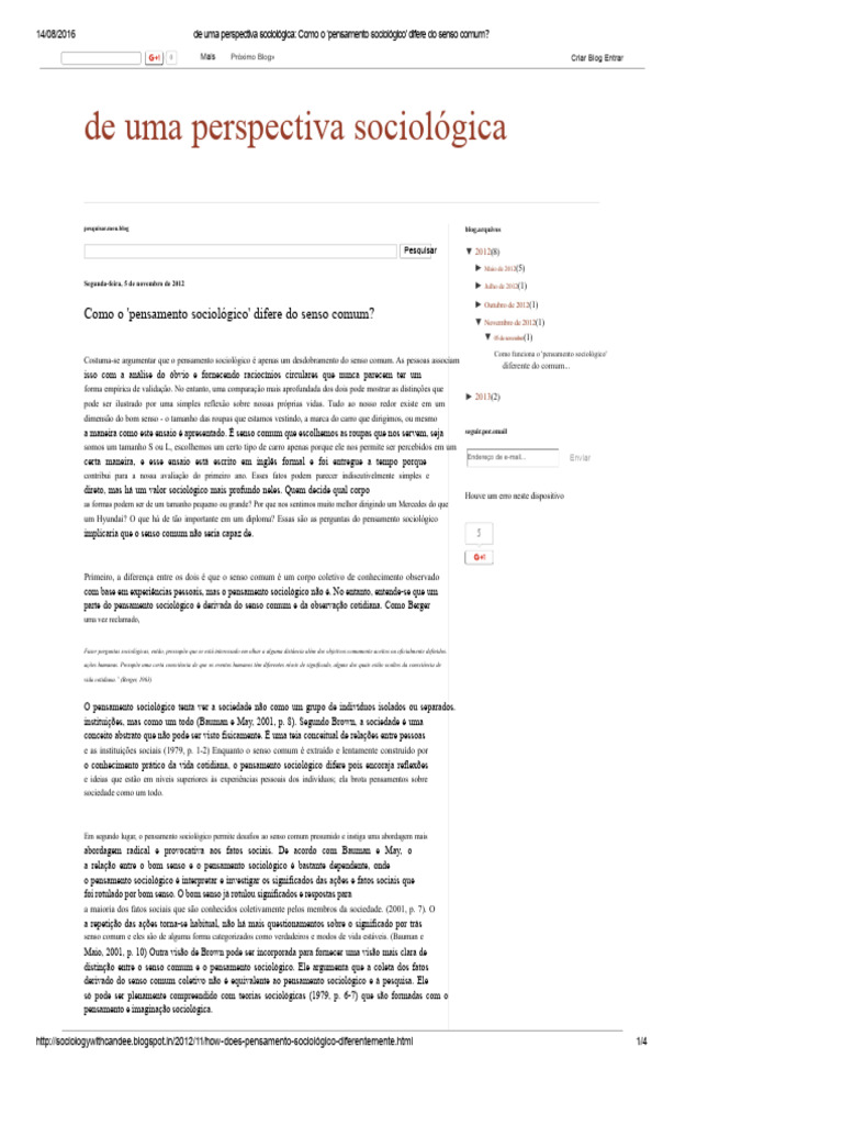 Diferenças entre Pensamento Sociológico e Senso Comum | PDF ...