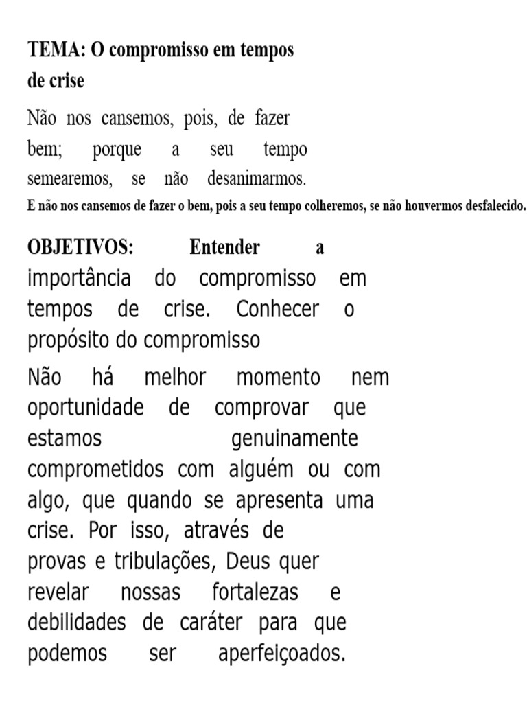 Compromisso em Tempos de Crise | PDF | Deus | Fé