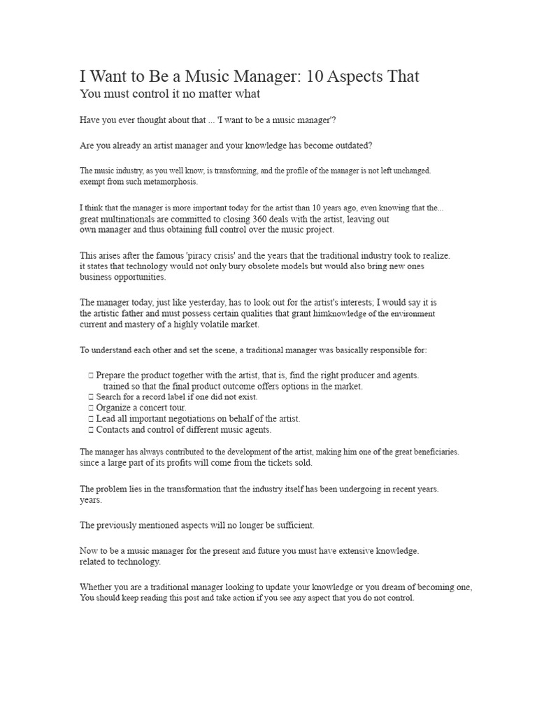 I Want To Be A Music Manager | PDF | Knowledge | Social Media