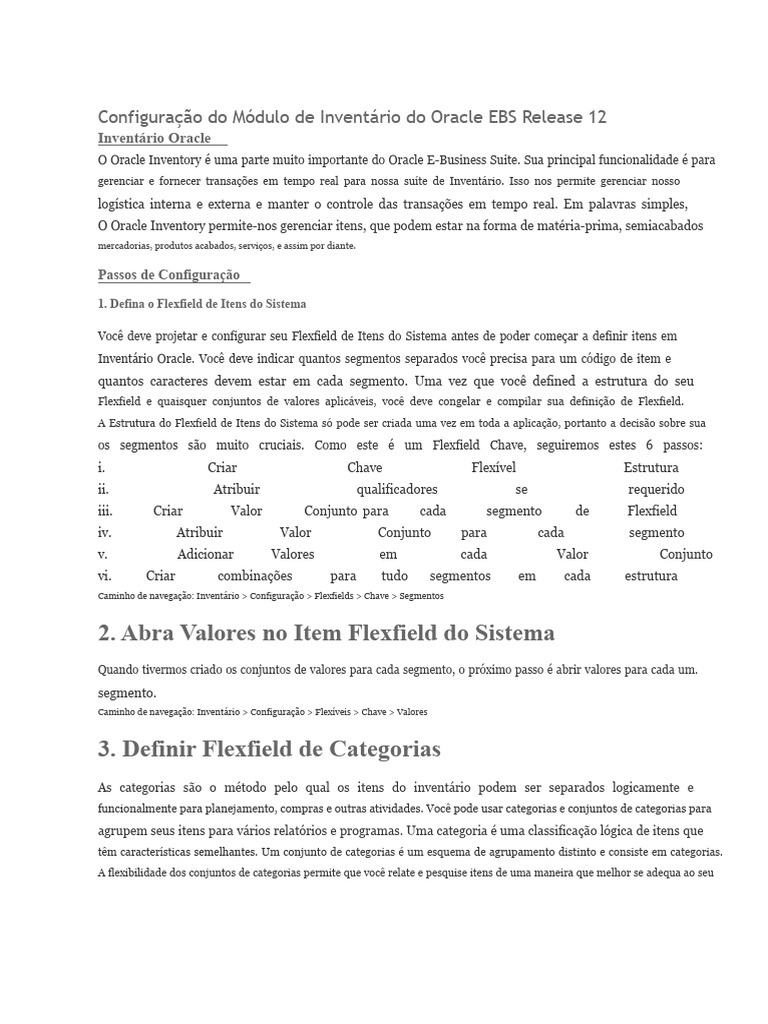 Configuração do Inventário no Oracle EBS | PDF | Transação em base de ...