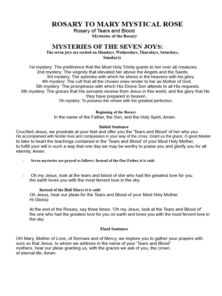 Mystical Rose Rosary Prayers | PDF | Rosary | Mary, Mother Of Jesus