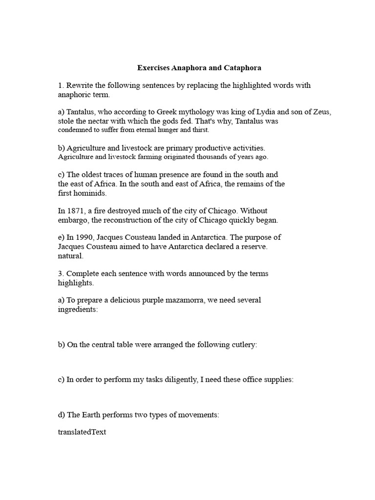 Exercises Anaphora and Cataphora | PDF | Olympic Games