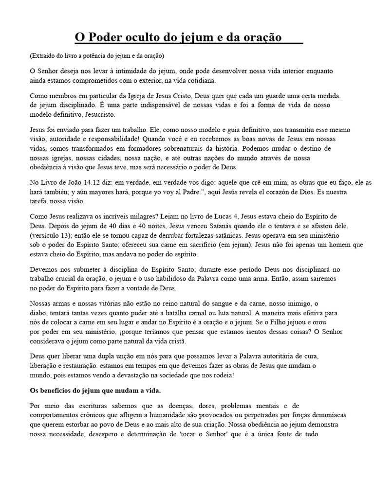Jejum e Oração: Poder Transformador | PDF | Oração | Jesus