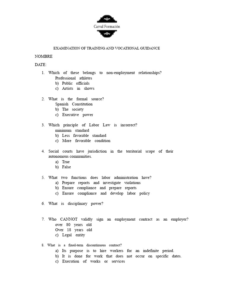 Labor Training and Orientation Exam 2019 | PDF | Labour Law | Employment