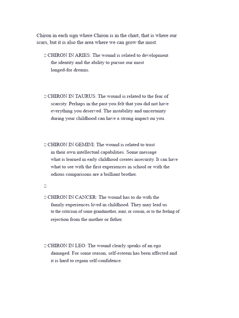 Chiron in Each Sign Indicates Where Chiron Is in The Chart ...